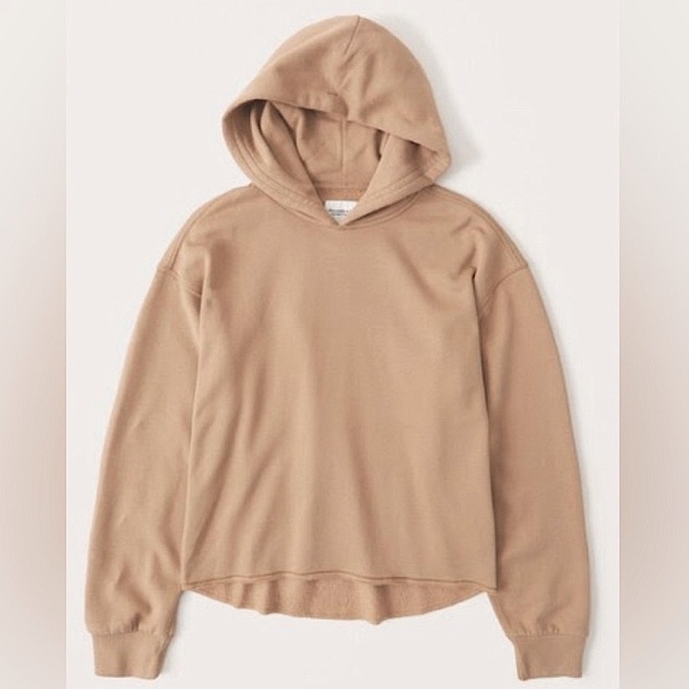 Abercrombie Soft A&F Camel Brown Hoodie with Raw Hem, Sz Small